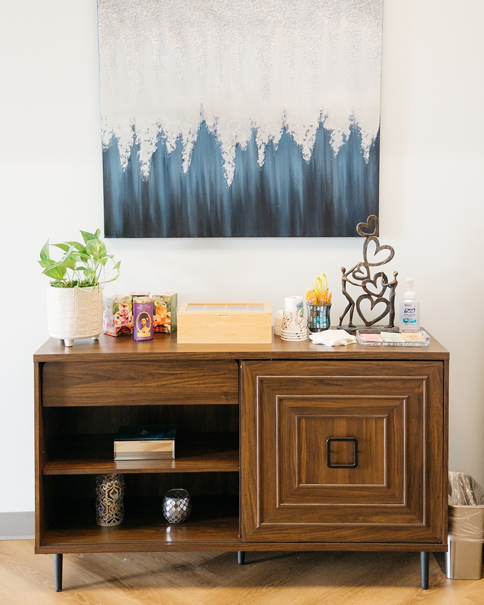 Painting and dresser in Trauma therapy office in Houston