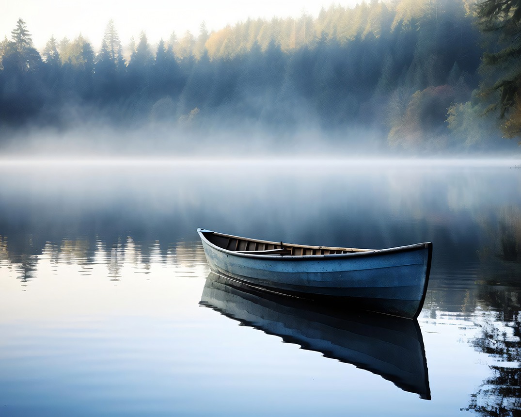 Boat on a lake isolated but free from burden of religious trauma