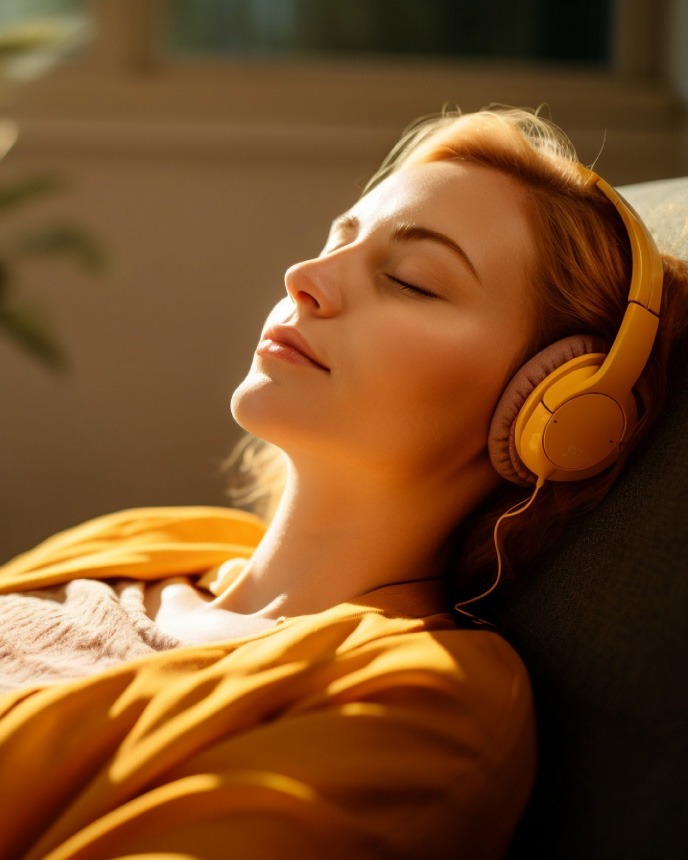 Woman lying on a sound bed during Vibroacoustic Therapy in Texas